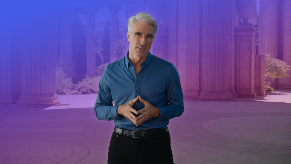 Craig Federighi, Apple senior vice president of software engineering, speaks during a public presentation.