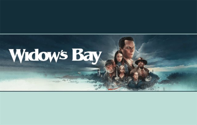The scene depicts residents navigating isolation and community in the Apple TV series Widow's Bay.
