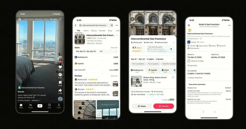 The graphic displays the TikTok GO logo alongside icons representing travel planning and local commerce.