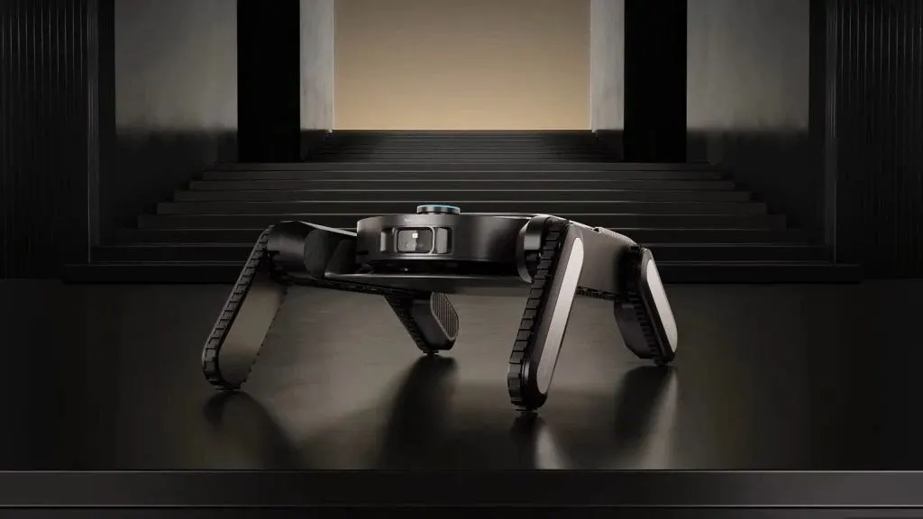 Dreame Cyber X robot vacuum concept with retractable rubber tracks designed for stair climbing at CES 2026.