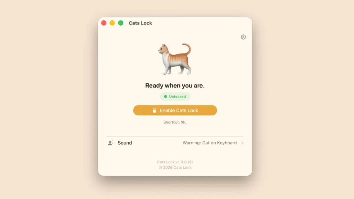 Screenshot of the Cats Lock application interface on a Mac desktop