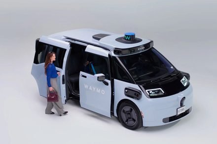 A Waymo Ojai sixth-generation robotaxi features a lounge-style interior and advanced autonomous driving equipment.