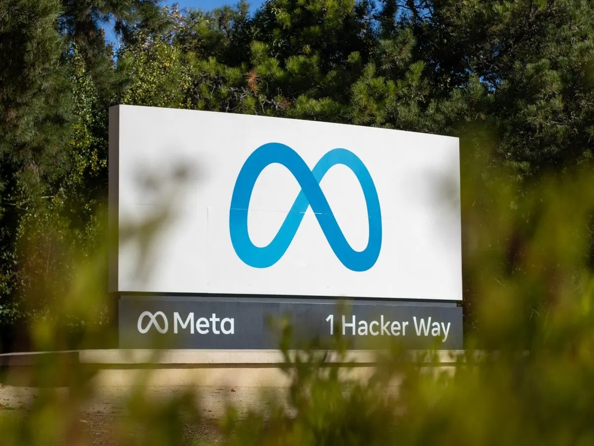 Meta corporate logo and office building exterior