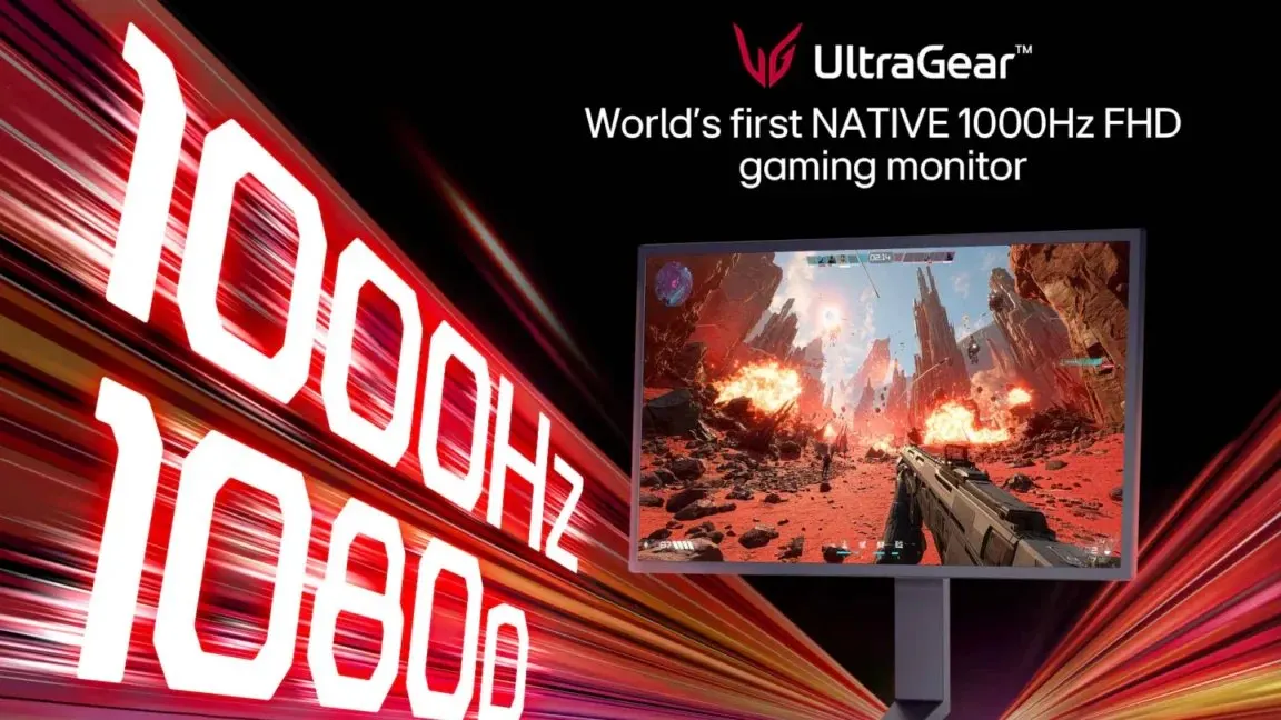 A gaming monitor displays a high refresh rate motion clarity test interface.