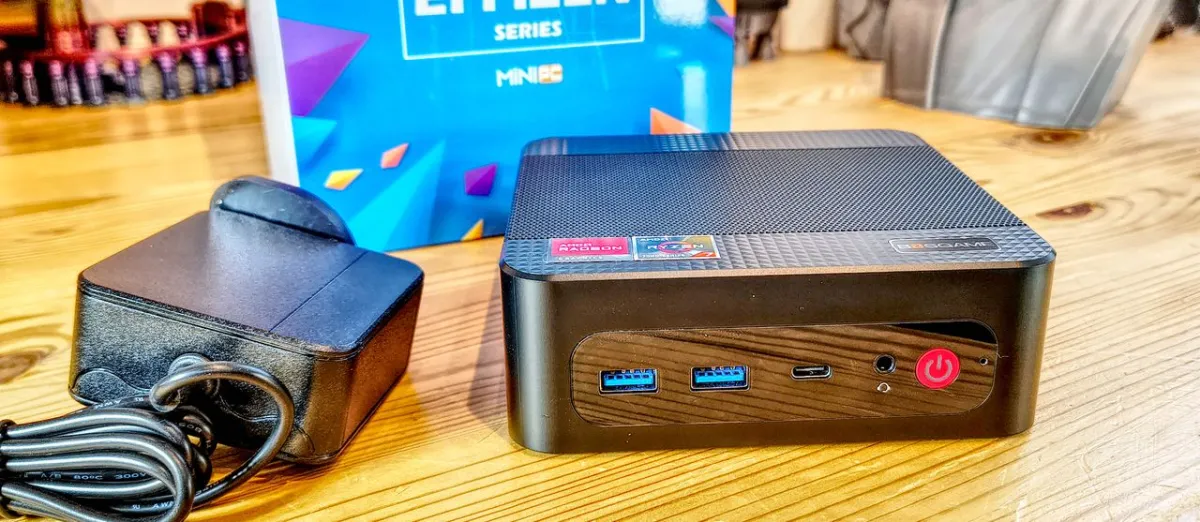 Bosgame P4 Ultra desktop chassis featuring dual 2.5GbE ports and ventilation grilles