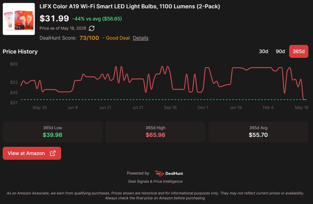 LIFX Smart Light Bulbs at a record 36% off are a solid pick