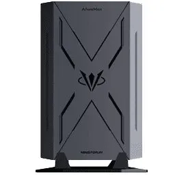 The MINISFORUM AtomMan G7 Pro mini PC features a slim vertical chassis with side ventilation grilles.