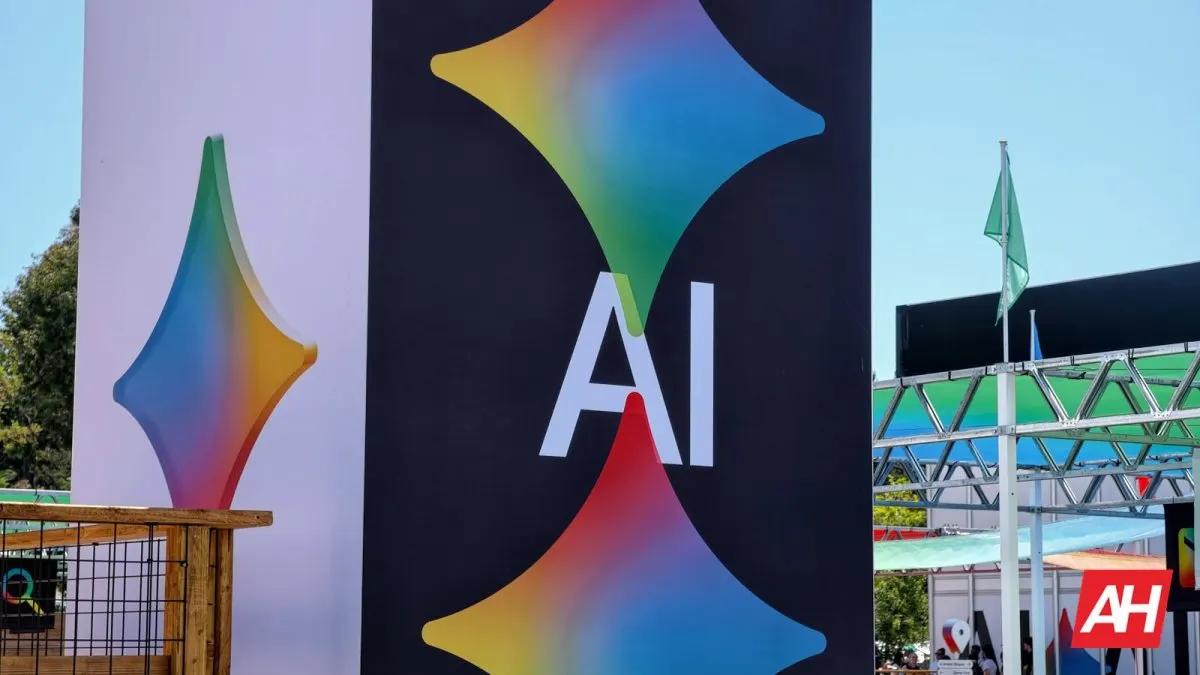 The keynote stage displays artificial intelligence features and ecosystem updates during the Google I/O presentation.