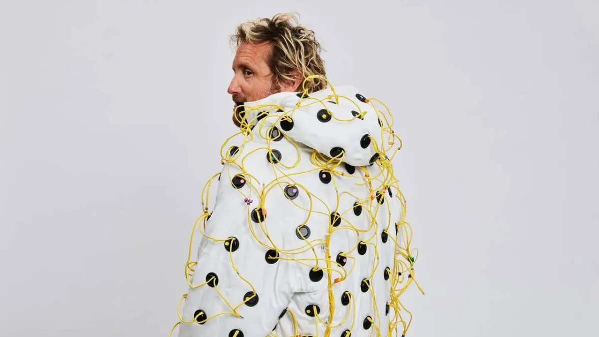 The Vollebak Sonic Jacket features one hundred eighty embedded speakers for direct body frequency transmission.