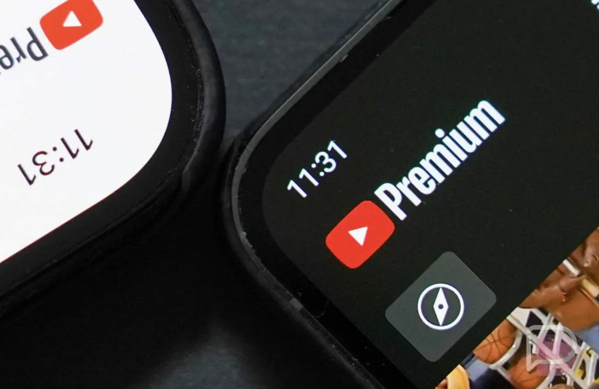 A smartphone screen displays YouTube Premium podcast playback controls and speed adjustment options.