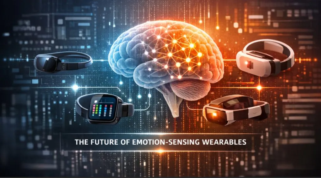 Wearable sensor capturing biometric data for emotion recognition and workplace safety applications.