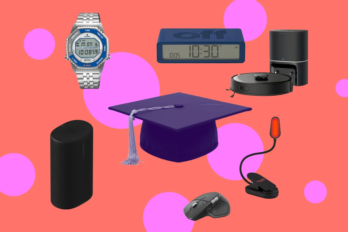 A curated selection of practical gifts for recent college graduates sits on a table.