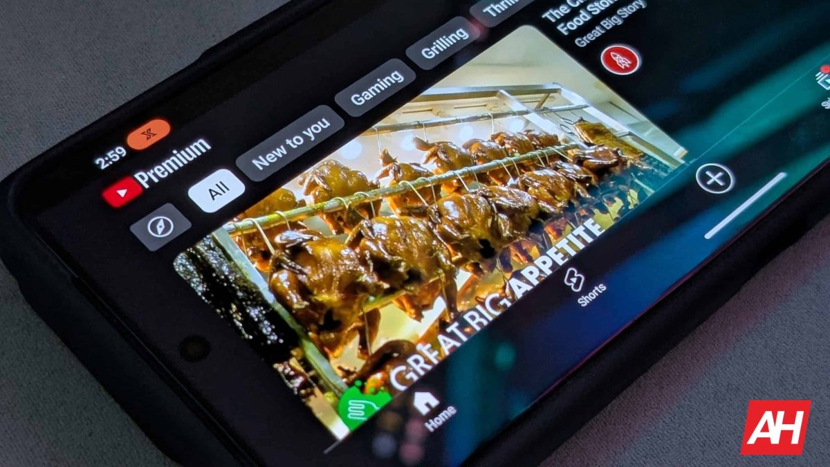 A smartphone screen displays the YouTube Premium interface highlighting new Android audio playback features.