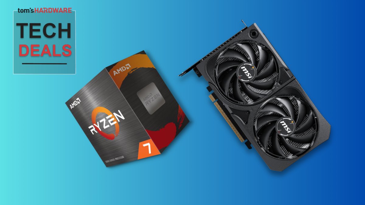 Budget desktop setup featuring AMD Ryzen 7 5800X processor and Nvidia RTX 5060 graphics card for 1080p gaming.