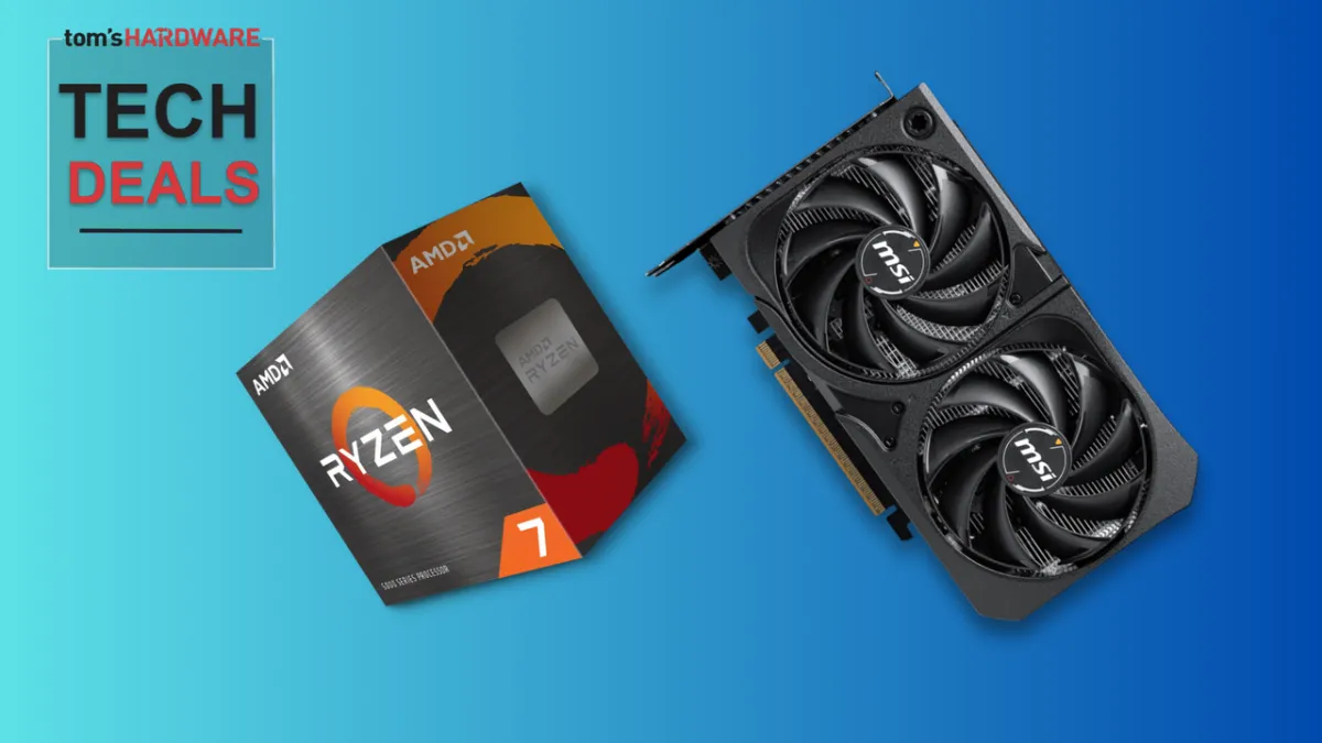 Budget desktop setup featuring AMD Ryzen 7 5800X processor and Nvidia RTX 5060 graphics card for 1080p gaming.