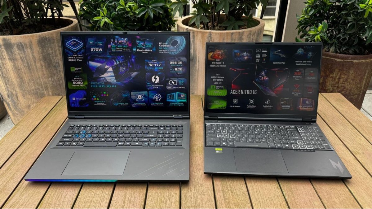 Acer displays the Predator Helios 18 laptop and Nitro Blaze Link handheld at Computex 2026.