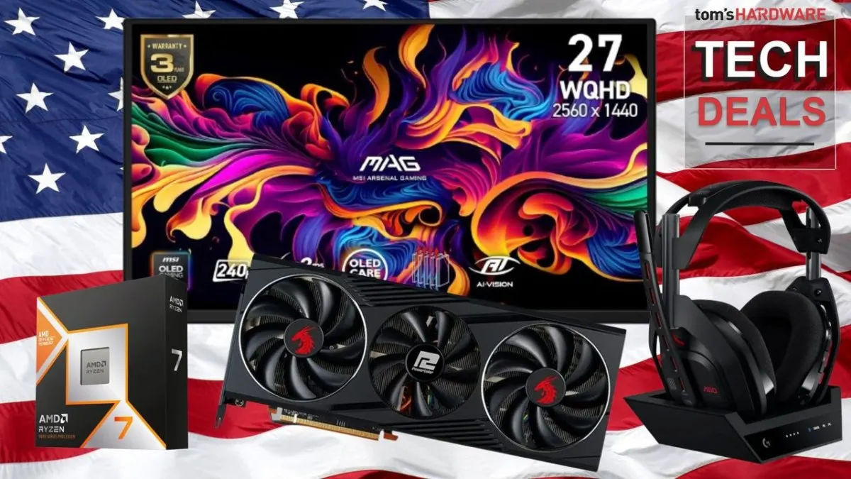 Graphics cards and gaming laptops arranged for seasonal hardware sales