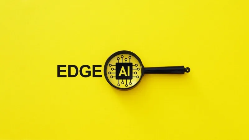 A technical diagram illustrates artificial intelligence processing data on local devices instead of remote cloud servers.