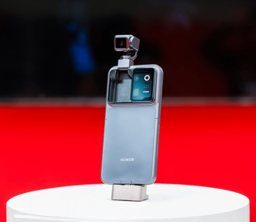 The Honor Robot Phone displays its integrated mobile robot mechanism alongside standard smartphone components.