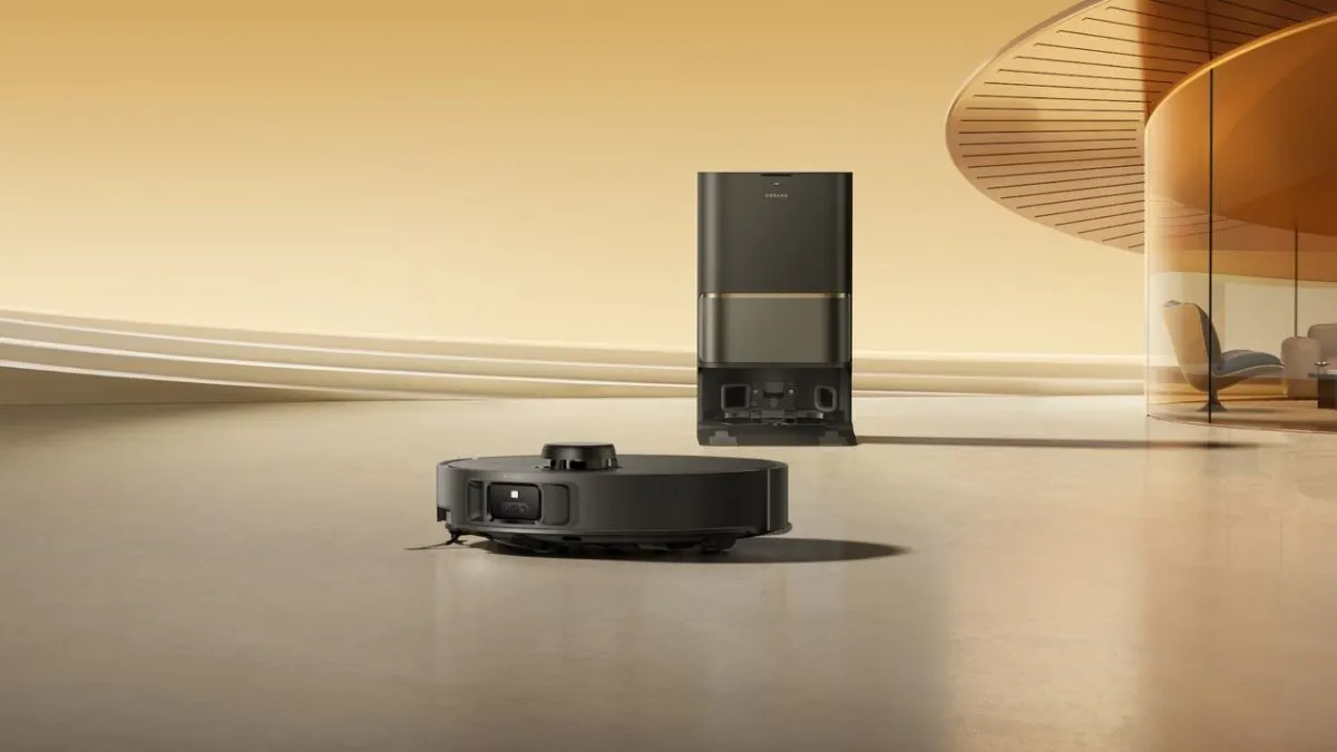 The Dreame L50s Pro Ultra and L50 Ultra AE robot vacuums stand beside their self-cleaning mopping stations.