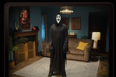 Ghostface reacts to typed commands on an interactive marketing website for the upcoming Scary Movie 6.