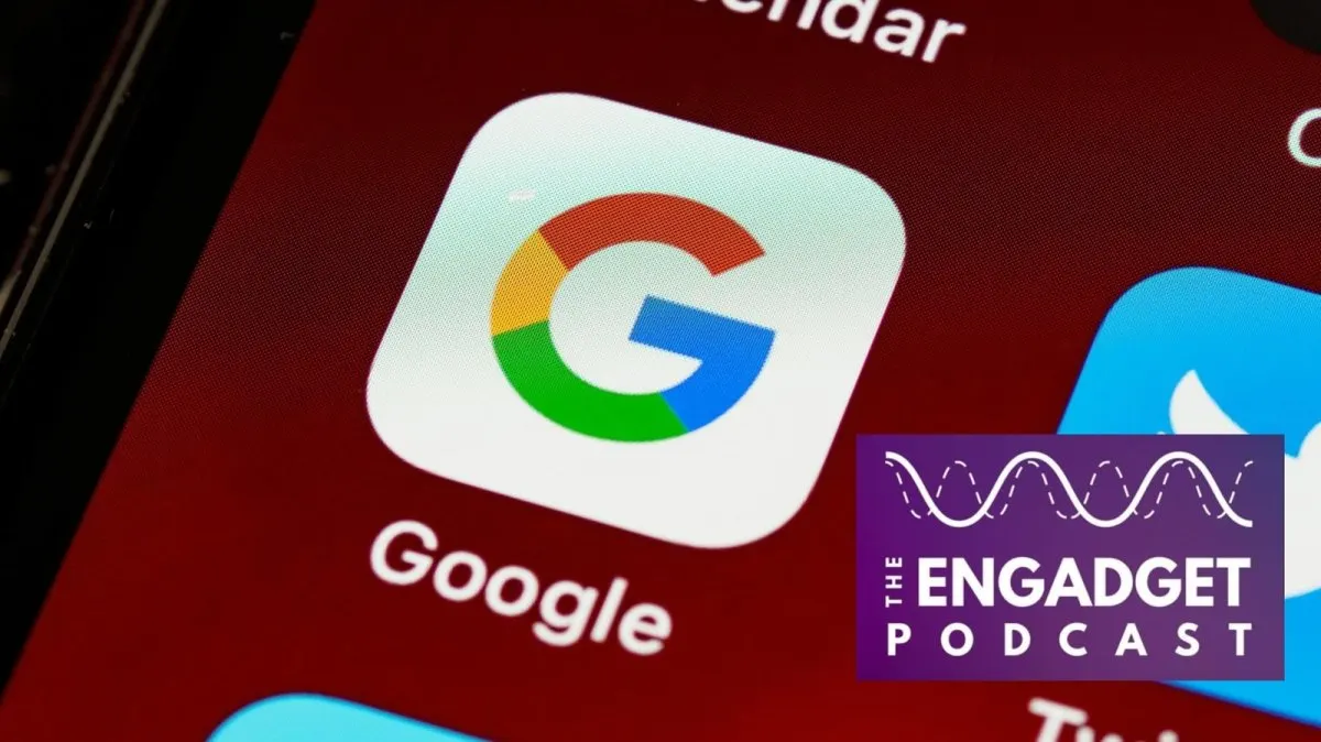 The conference stage displays Google I/O 2026 artificial intelligence announcements alongside spatial computing hardware.