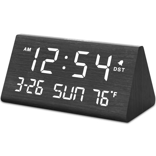 A smart display on a nightstand shows time, weather, and home automation controls.