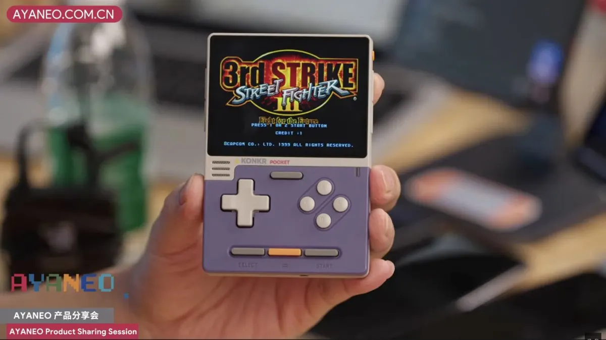 The Ayaneo Konkr Pocket Block is a compact retro handheld gaming device with AI capabilities.