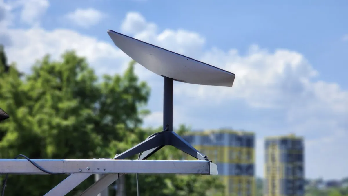 Satellite communication infrastructure illustrates European mobile spectrum allocation.