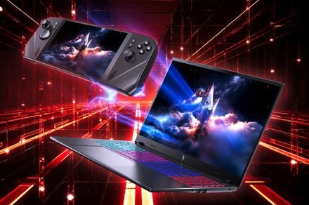 Acer Nitro Blaze Link handheld gaming device with a central display and integrated controller buttons.
