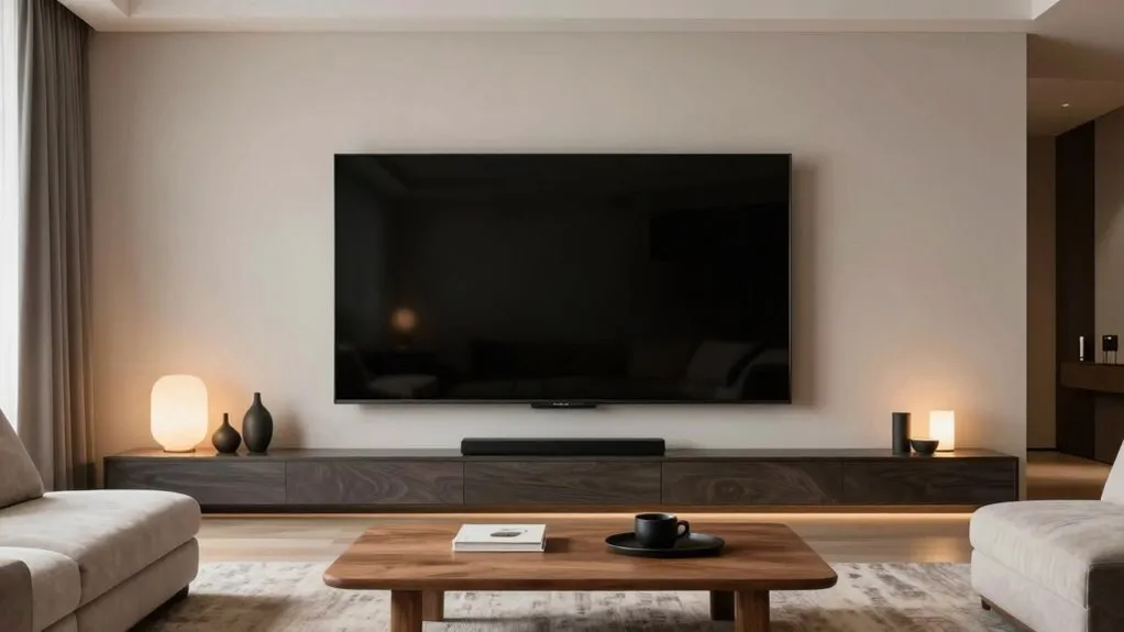 A sixty-five inch OLED television sits in a modern living room.