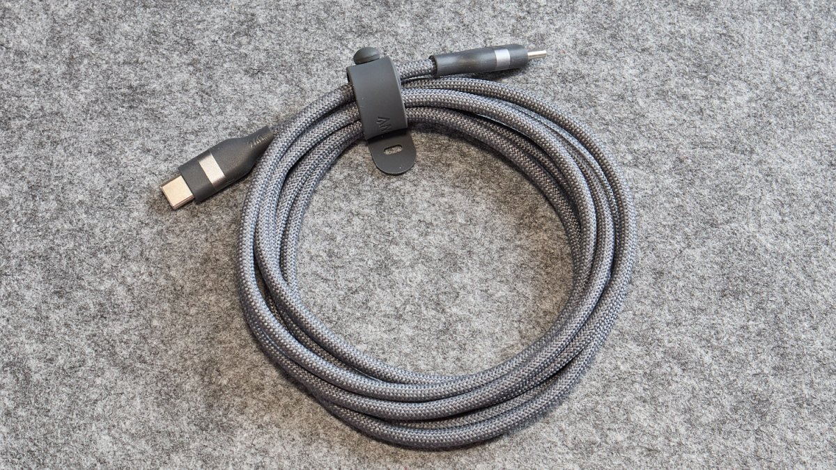 The Anker Nano 240W USB-C cable displays a nylon braided exterior and dual USB-C connectors.