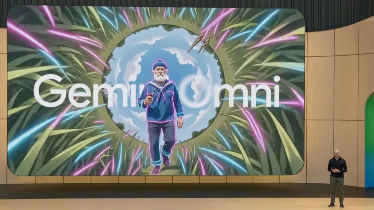 The interface displays Google Gemini Omni Flash conversational editing tools alongside SynthID verification features.