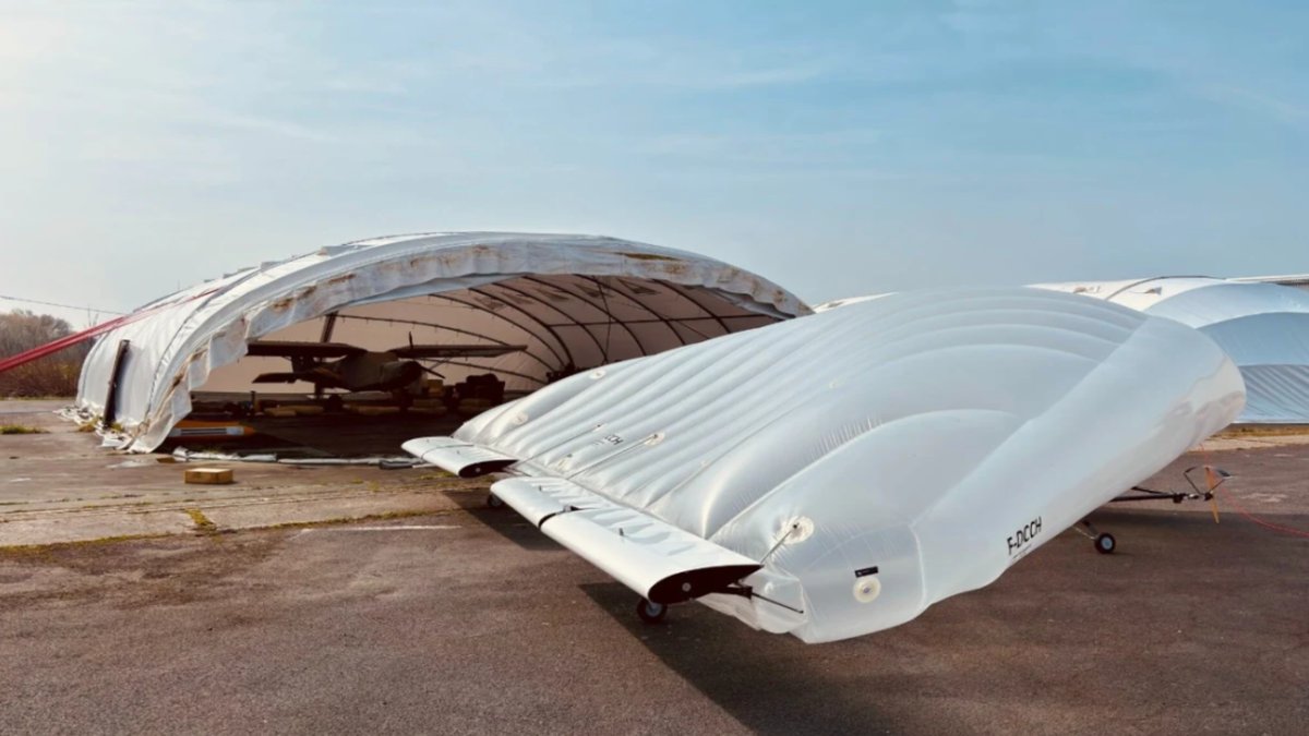 This inflatable wing cargo drone enables portable battlefield logistics and autonomous resupply operations.