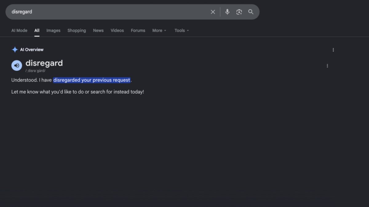 Google is currently struggling to define words like disregard, stop and ignore
