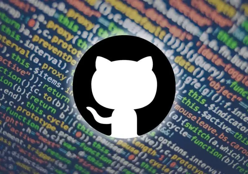 Computer monitor displaying GitHub interface alongside cybersecurity warning graphics.