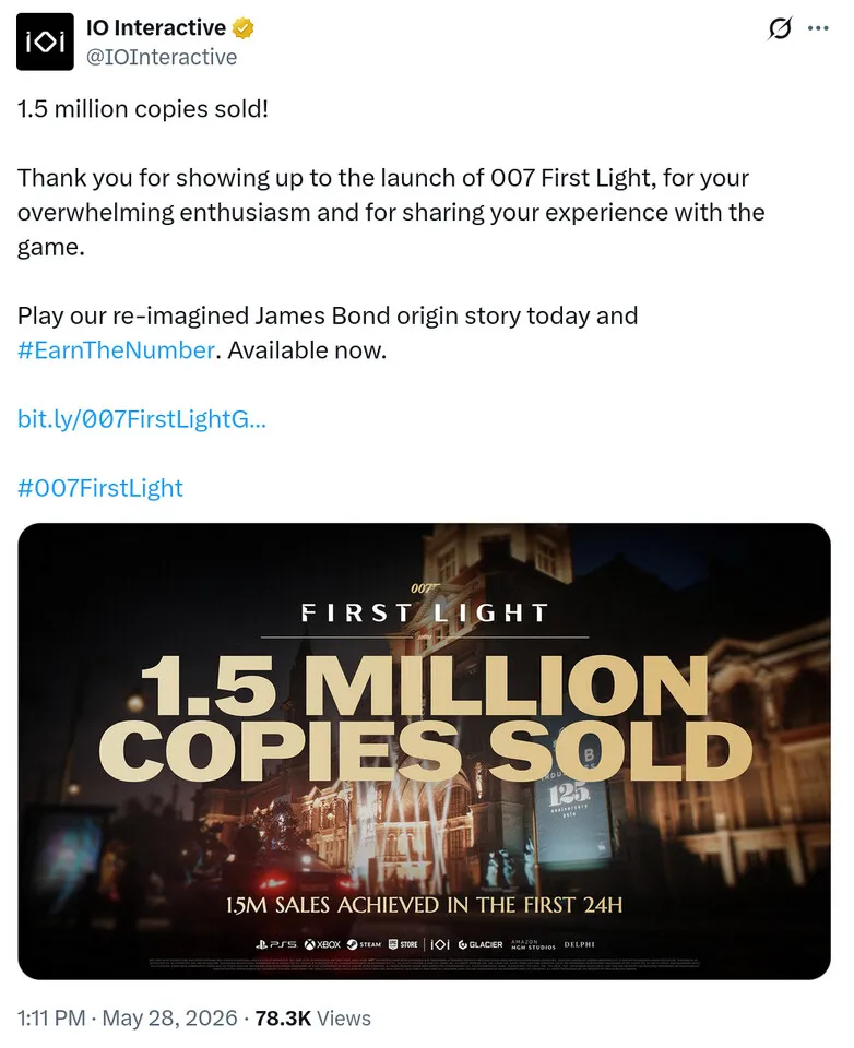 Graph displaying first day sales and concurrent player counts for the 007 First Light launch.