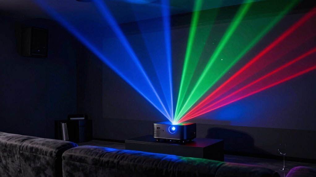 Laser projector emitting a bright, color accurate image for professional presentations