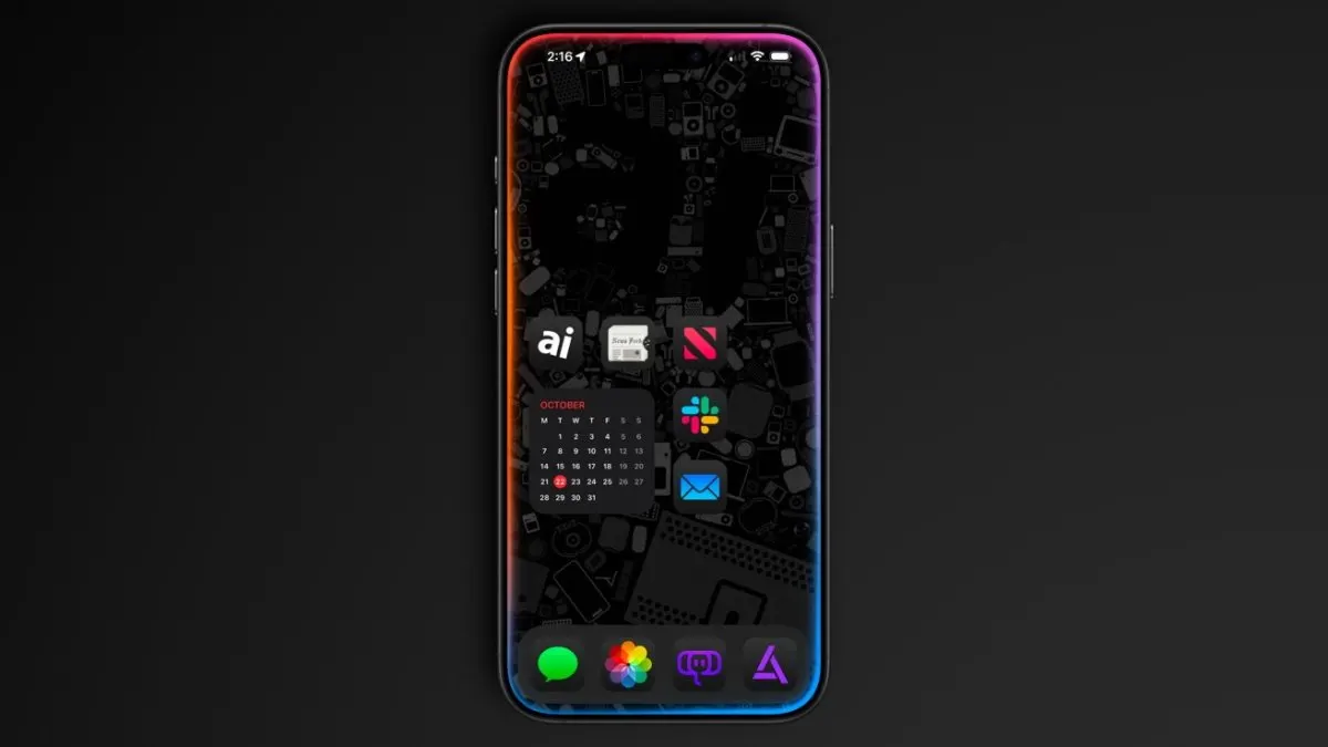 This conceptual rendering illustrates iOS 27 writing tools, dynamic wallpapers, and automation workflows.