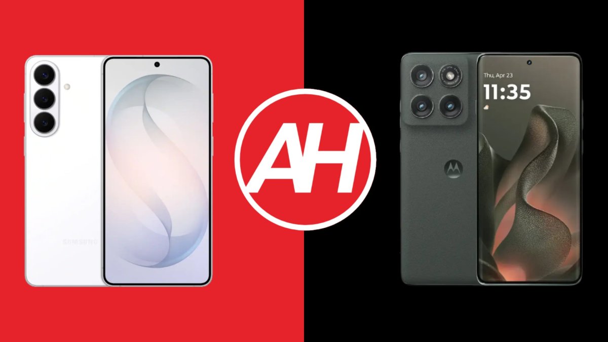 The Samsung Galaxy S26 Plus and Motorola Edge 2025 smartphones are displayed side by side for comparison.
