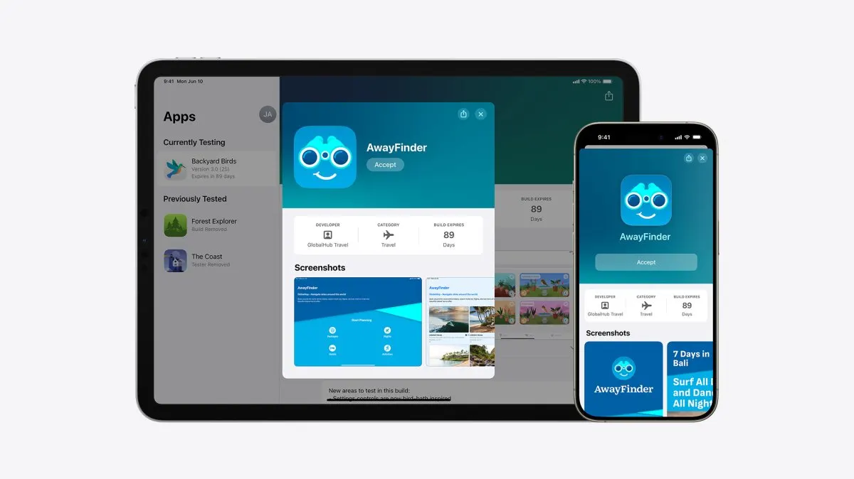 The updated TestFlight interface displays beta build distribution options and tester engagement metrics for developers.