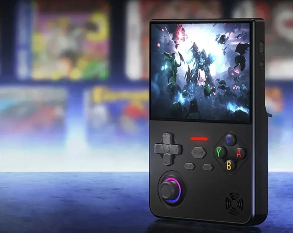 Lenovo handheld gaming console displaying retro game interface