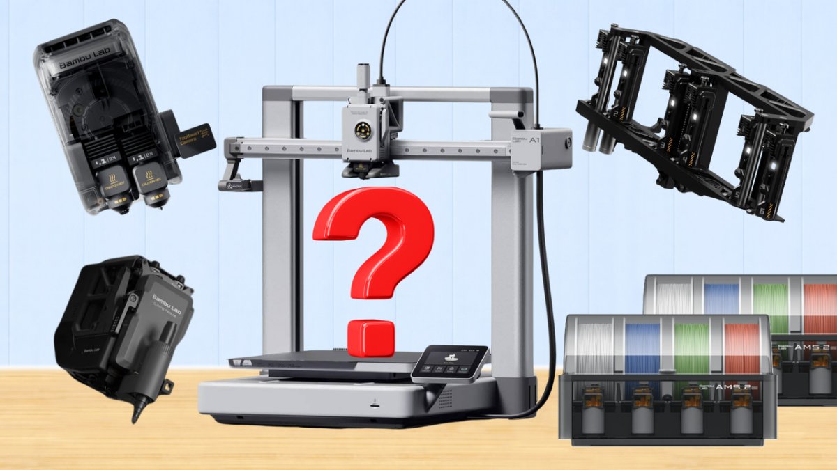 Bambu Lab A2L 3D printer highlighting its expanded build volume and multi-material printing features.