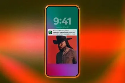 The Spotify Reserved interface allows premium subscribers to reserve two concert tickets before public sales.