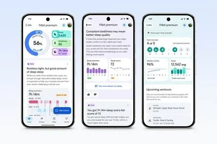 The Google Health 5.0 interface displays the new Quick Access widget alongside the AI Health Coach.