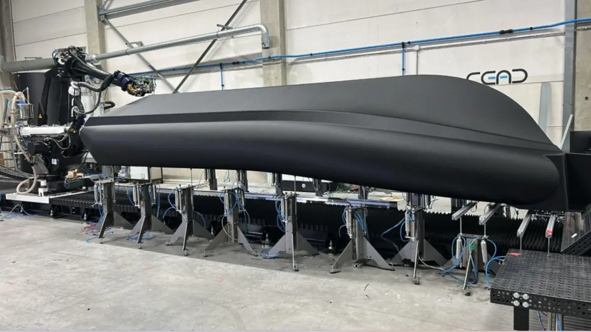 A Hawaii startup tests a 3D printed basalt reinforced boat prototype for naval manufacturing.