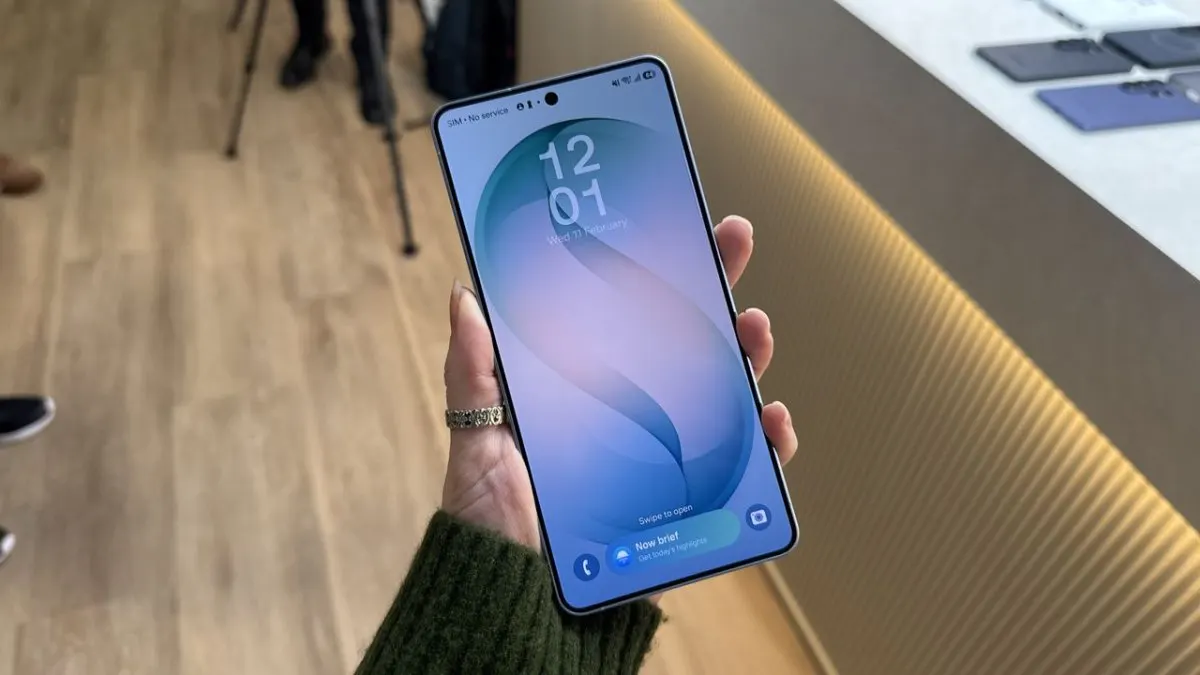 Samsung Galaxy S26 Ultra smartphone shown with its titanium frame and camera array visible.