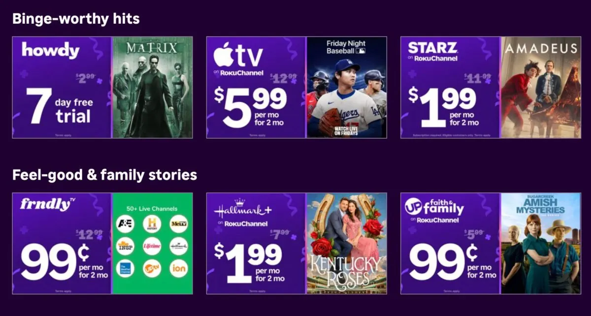 Roku promotes limited time discounts on over thirty streaming subscriptions for new and returning subscribers in May.