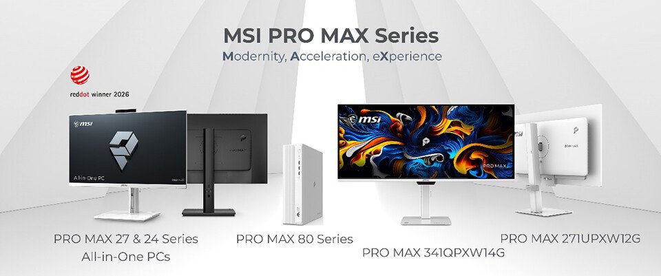 MSI PRO MAX Series desktop and monitor set features a minimalist design for professional workspaces.