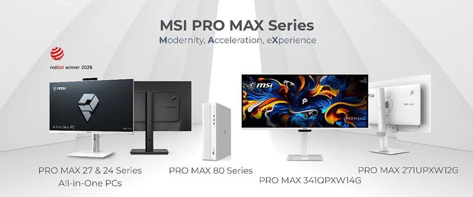 MSI PRO MAX Series desktop and monitor set features a minimalist design for professional workspaces.